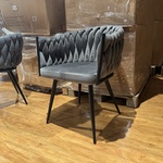 Set van 6 eetkamerstoelen, taupe velvet, zwarte poten